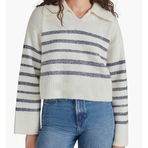 NWT Steve Madden Esther Striped Collared Sweater Size Small In Cream And Navy